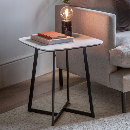 Photo of Finksburg wooden side table in white marble effect