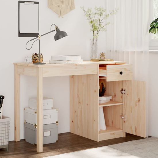 Finlay Pine Wood Laptop Desk With 1 Door 1 Drawer In Natural Furniture in Fashion