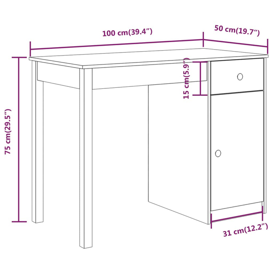 Finlay Pine Wood Laptop Desk With 1 Door 1 Drawer In White