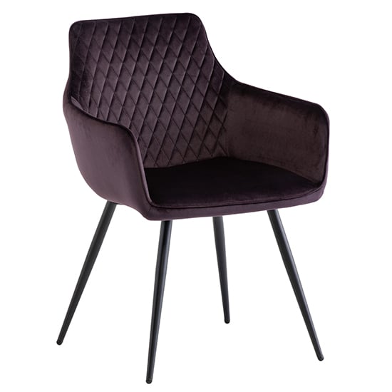 Product photograph of Finlay Velvet Fabric Dining Armchair In Aubergine from Furniture in Fashion
