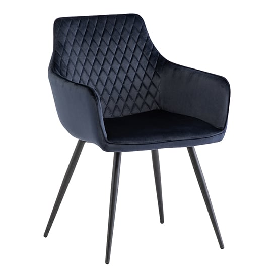 Product photograph of Finlay Velvet Fabric Dining Armchair In Deep Blue from Furniture in Fashion