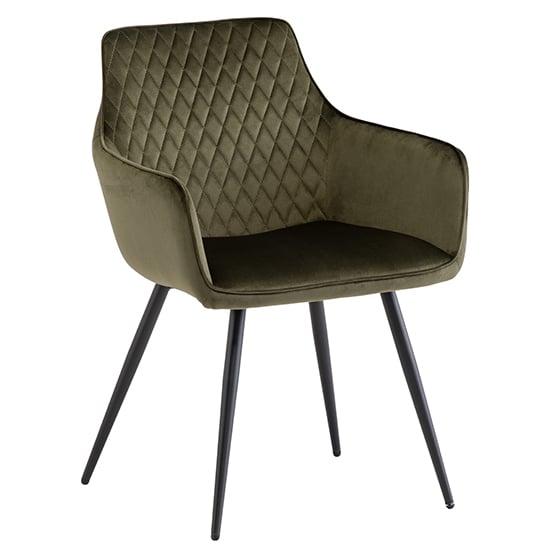 Product photograph of Finlay Velvet Fabric Dining Armchair In Juniper Green from Furniture in Fashion