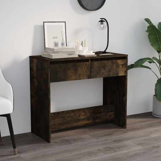 Photo of Finley wooden console table with 2 drawers in smoked oak