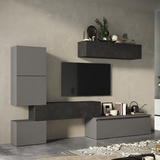 Read more about Finley wooden entertainment unit in slate and lead