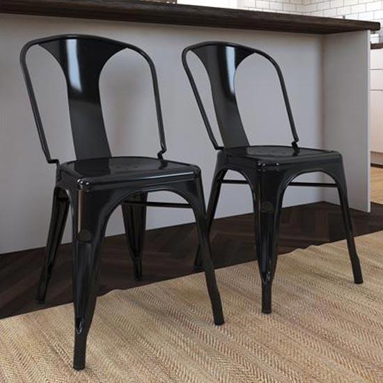 Product photograph of Finns Black Metal Dining Chairs In Pair from Furniture in Fashion