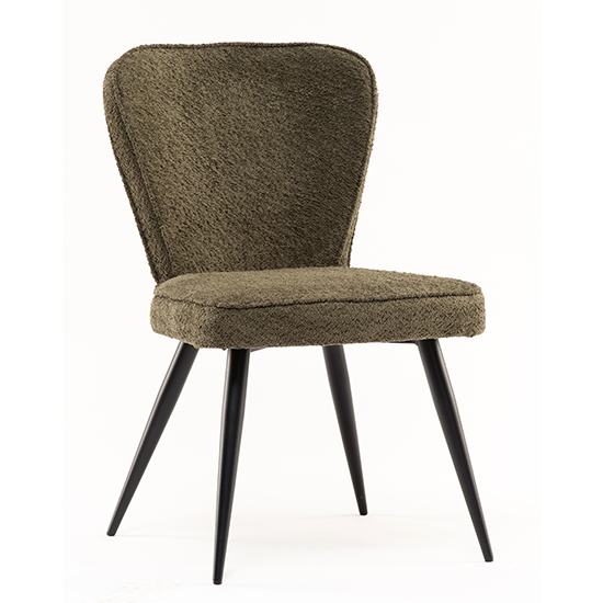 Finn Boucle Fabric Dining Chair In Olive