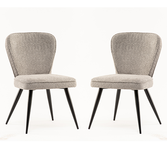 Finn Grey Boucle Fabric Dining Chairs In Pair