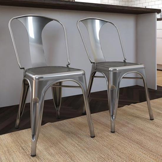 Finns Gunmetal Grey Metal Dining Chairs In Pair