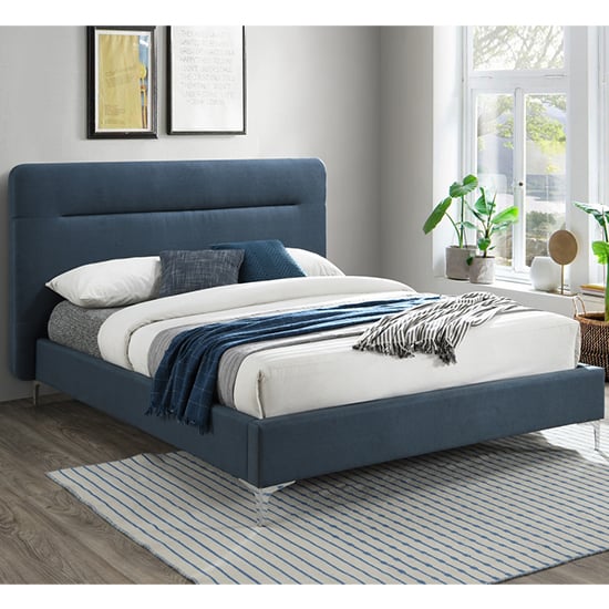 Photo of Finn fabric king size bed in steel blue