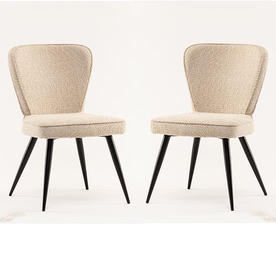 Finn Linen Boucle Fabric Dining Chairs In Pair