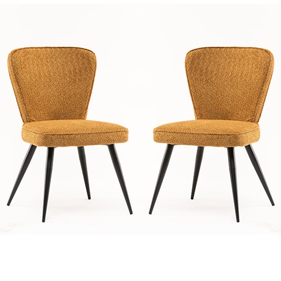 Product photograph of Finn Mustard Boucle Fabric Dining Chairs In Pair from Furniture in Fashion