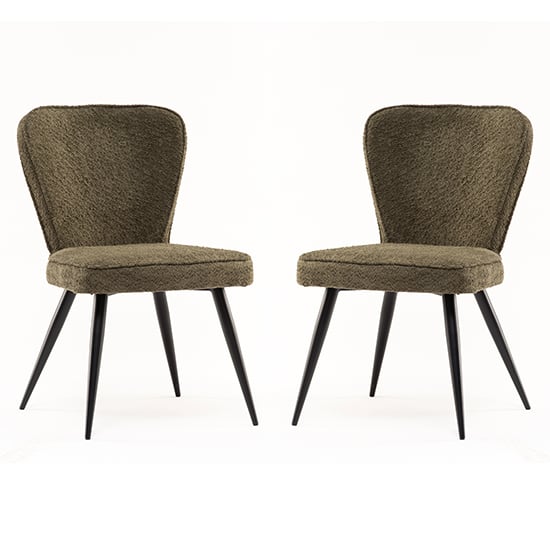 Finn Olive Boucle Fabric Dining Chairs In Pair