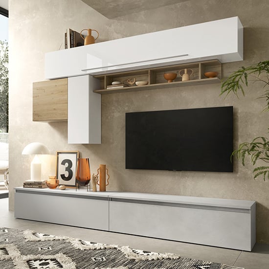 Product photograph of Finn High Gloss Entertainment Unit In Biancol Gesso And Cadiz from Furniture in Fashion
