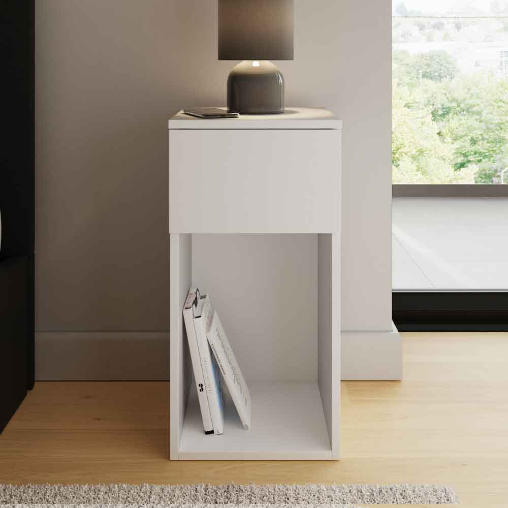 Finnegan Wooden Bedside Cabinet with 1 Drawer in White