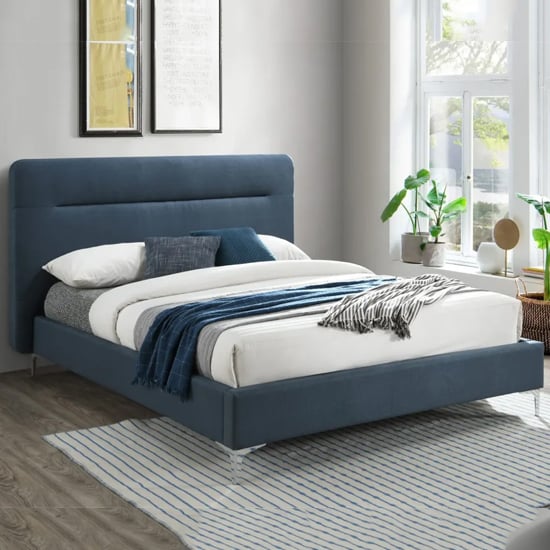 Finns Fabric Double Bed In Steel Blue