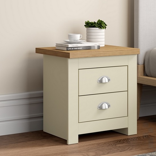 Fiona Wooden Bedside In Cream And Oak With 2 Drawers