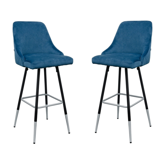 Photo of Fiona blue fabric bar stool in pair