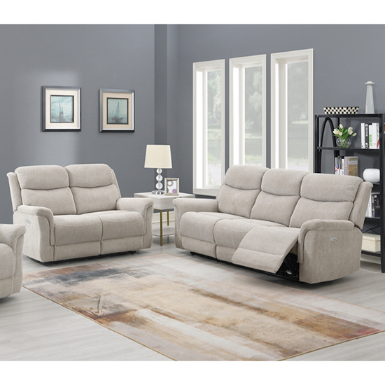 Product photograph of Fiona Fabric Electric Recliner 2 3 Seater Sofa Set In Beige from Furniture in Fashion