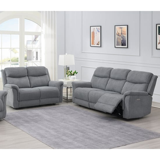 Product photograph of Fiona Fabric Electric Recliner 2 3 Seater Sofa Set In Grey from Furniture in Fashion