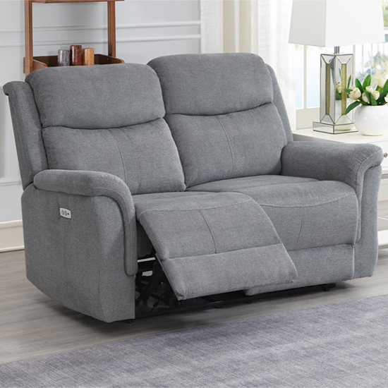 Product photograph of Fiona Fabric Electric Recliner 2 Seater Sofa In Grey from Furniture in Fashion