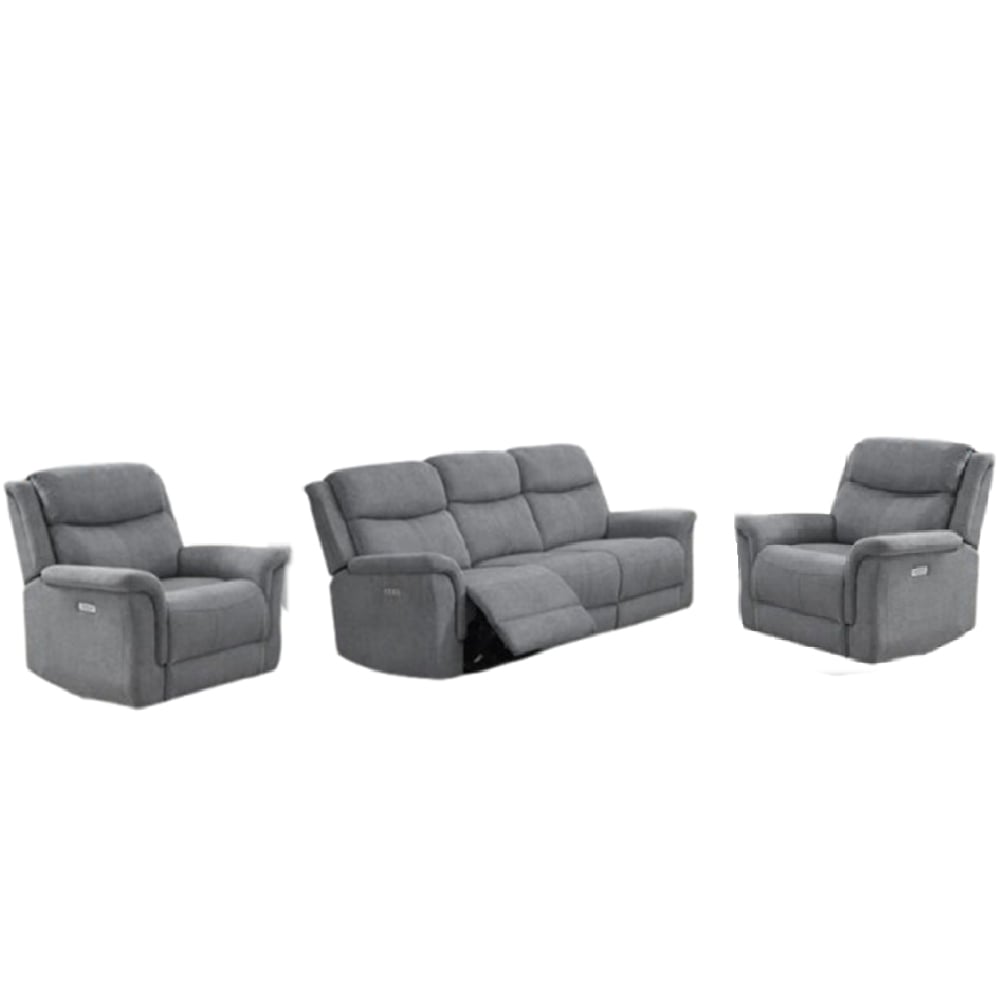 Fiona Fabric Electric Recliner 3+1+1 Seater Sofa Set In Grey