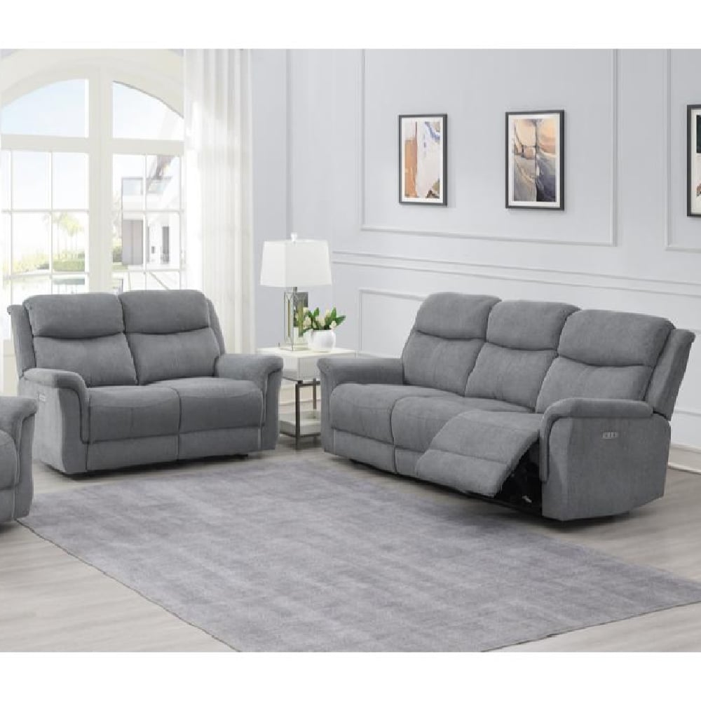 Fiona Fabric Electric Recliner 3+2 Seater Sofa Set In Grey