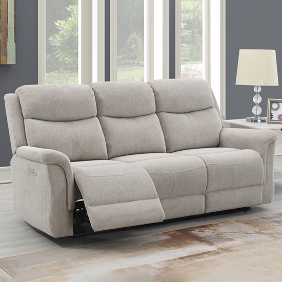 Product photograph of Fiona Fabric Electric Recliner 3 Seater Sofa In Beige from Furniture in Fashion