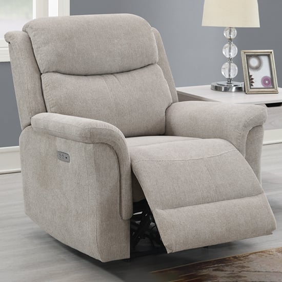 Product photograph of Fiona Fabric Electric Recliner Armchair In Beige from Furniture in Fashion