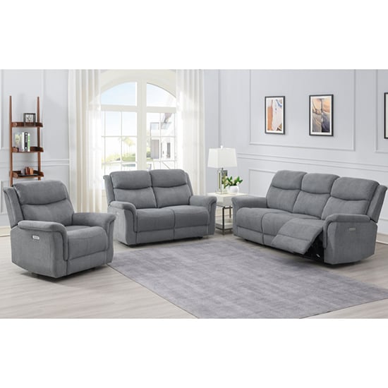 Product photograph of Fiona Fabric Electric Recliner Sofa Suite In Grey from Furniture in Fashion
