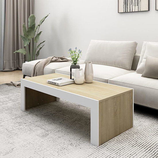 Fionn Rectangular Wooden Coffee Table In White And Sonoma Oak_2