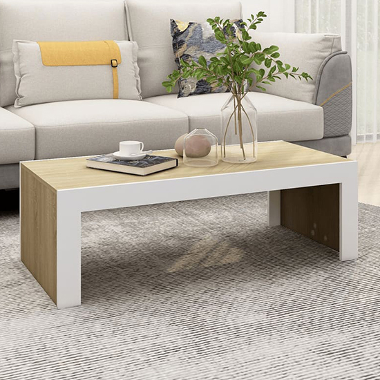 Fionn Rectangular Wooden Coffee Table In White And Sonoma Oak_1
