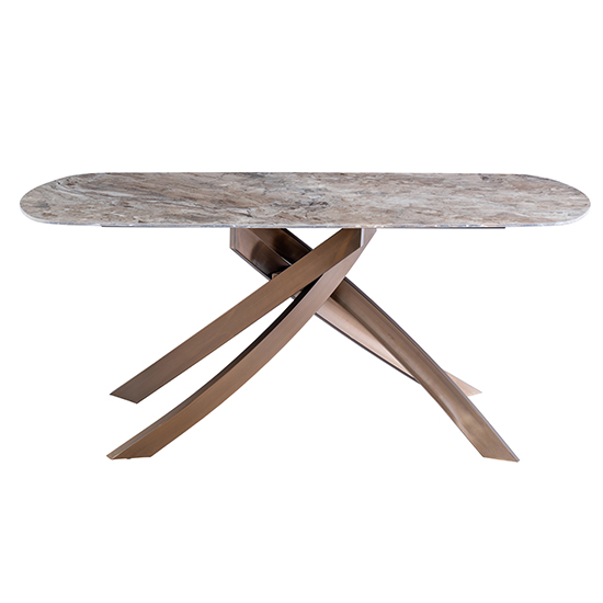 Fiora Brown Stone Dining Table With 6 Aalya Dark Brown Chairs