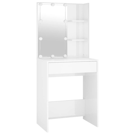 Fiora High Gloss Dressing Table Set In White With LED Lights_3