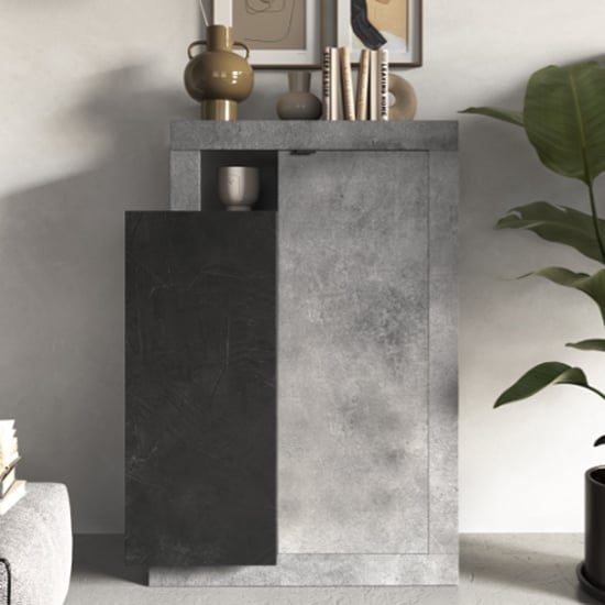 Fiora Highboard With 2 Doors In Lead And Cement