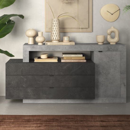Fiora Sideboard With 1 Door 3 Drawers In Lead And Cement