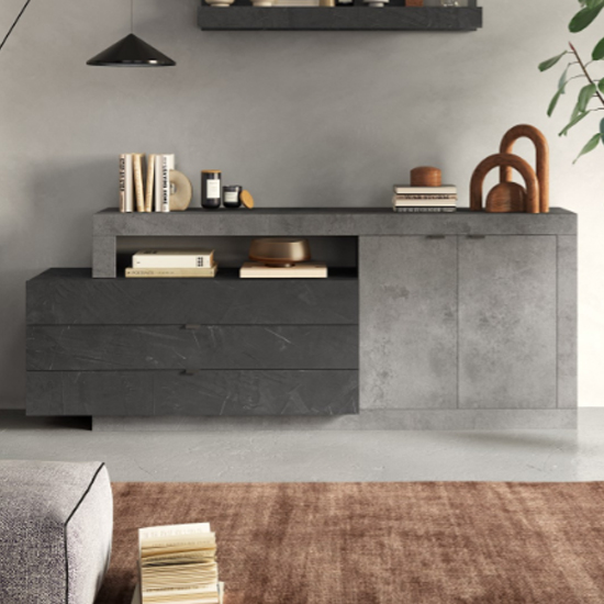 Fiora Sideboard With 2 Doors 3 Drawers In Lead And Cement thumbnail