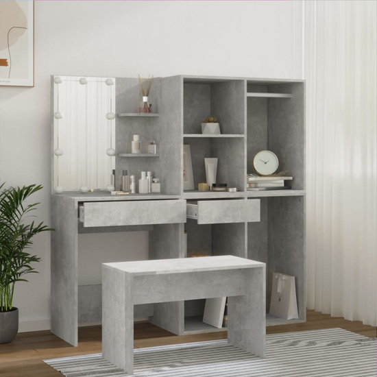 Fiora Wooden Dressing Table Set In Concrete Effect With LED