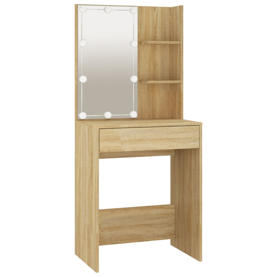 Fiora Wooden Dressing Table Set In Sonoma Oak With LED Lights