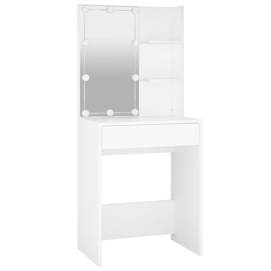 Fiora Wooden Dressing Table Set In White With LED Lights