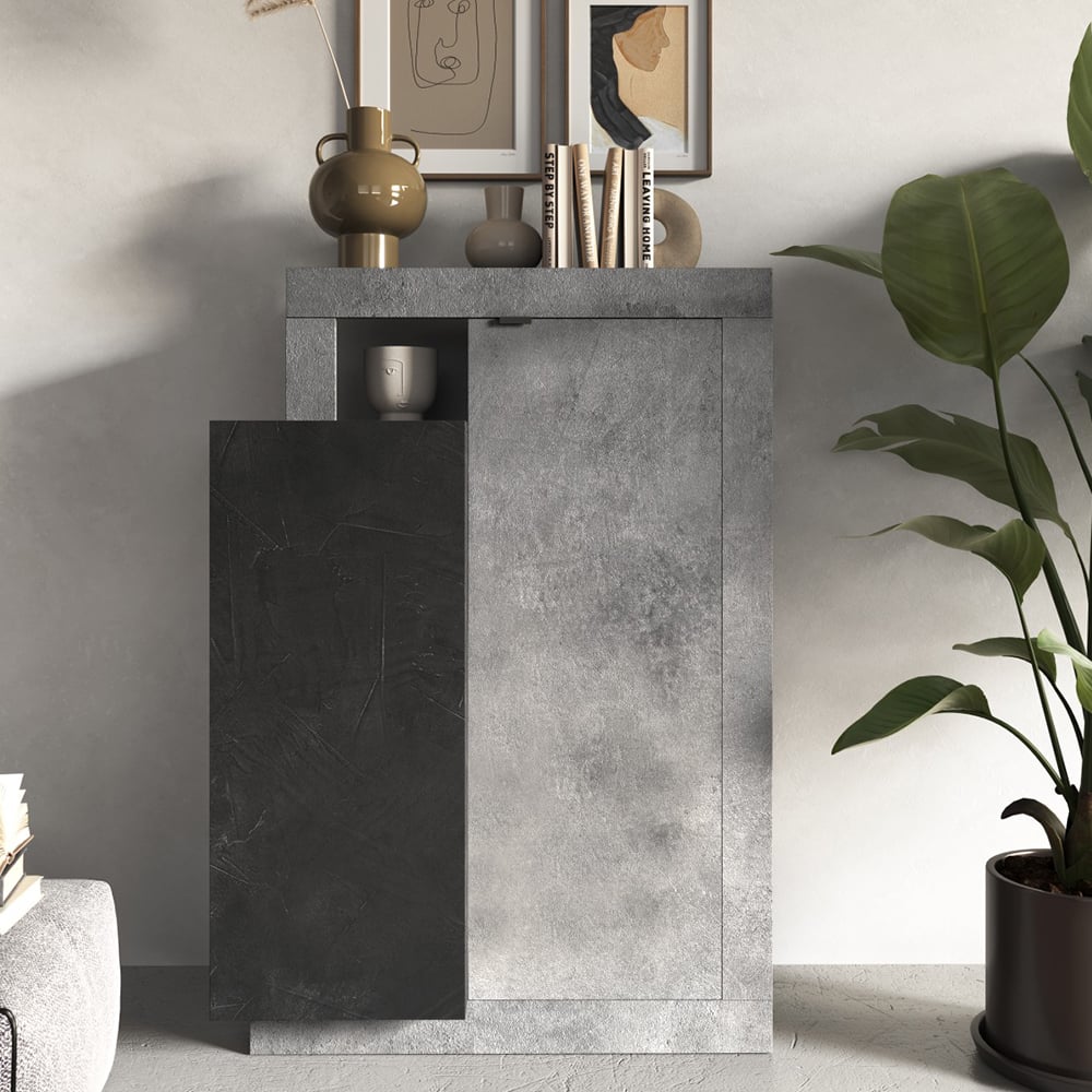 Read more about Fiora wooden highboard with 2 doors in cement and lead