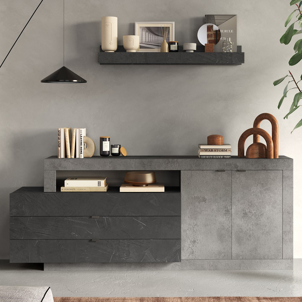 Read more about Fiora wooden sideboard with 2 doors 3 drawers in cement and lead