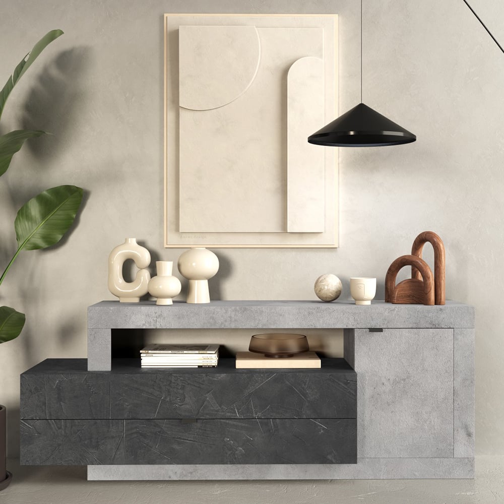 Read more about Fiora wooden tv sideboard with 1 door 2 drawers in cement and lead