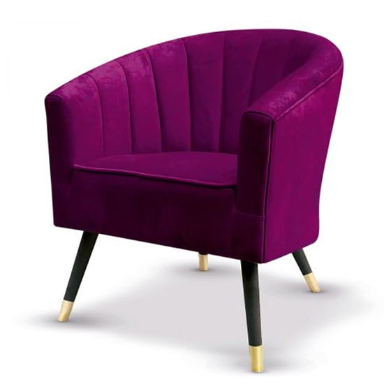 Product photograph of Fiore Velvet Armchair In Violet With Wooden Legs from Furniture in Fashion