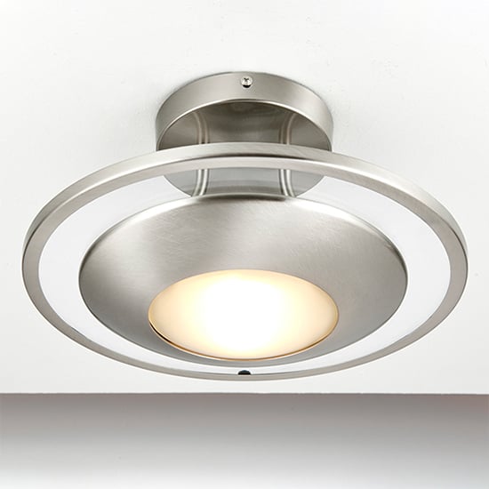 Firenz Frosted Glass Semi Flush Ceiling Light In Satin Chrome