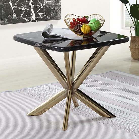 Firenze Black Marble Side Table With Gold Stainless Steel Legs