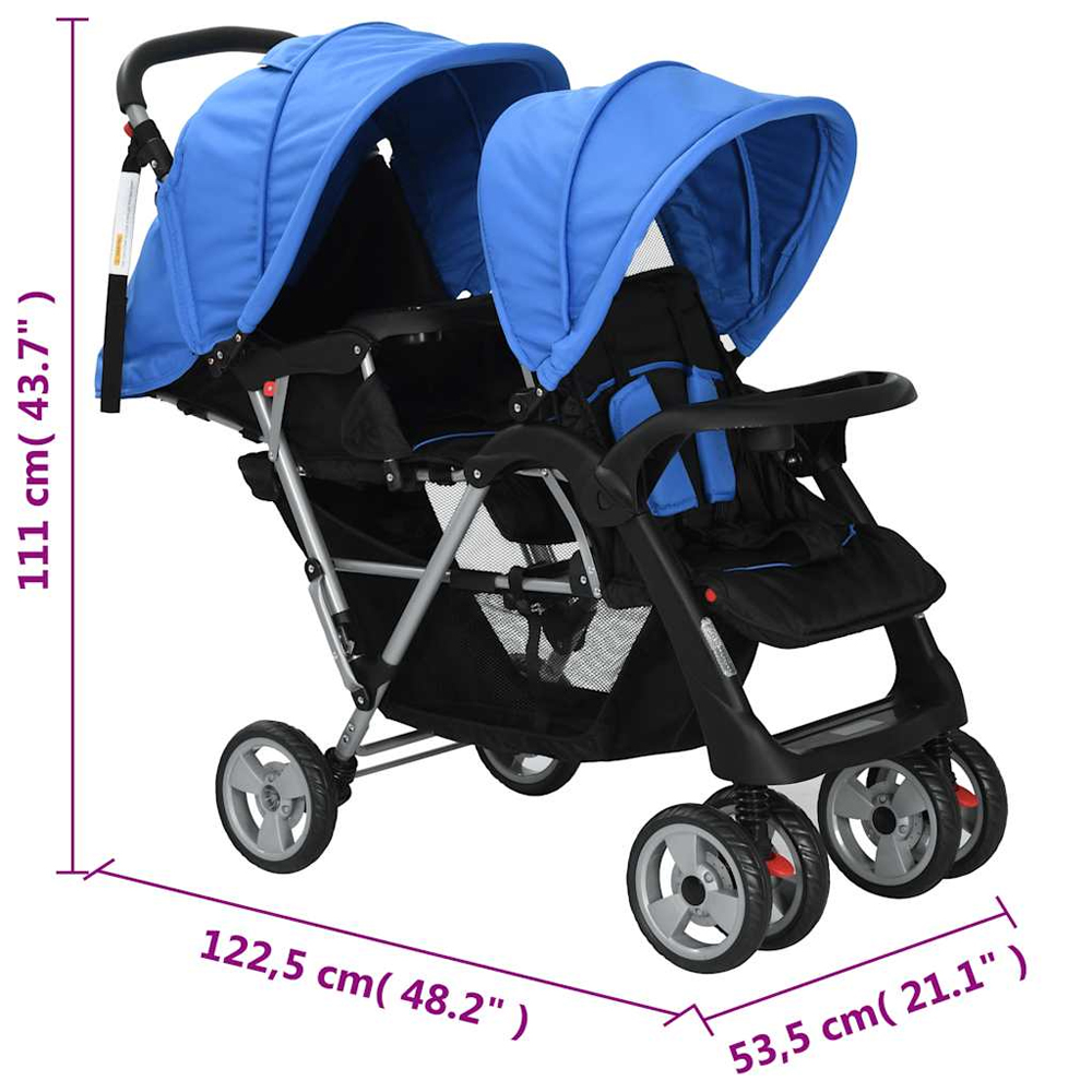 Firenze Steel Tandem Stroller - Blue And Black
