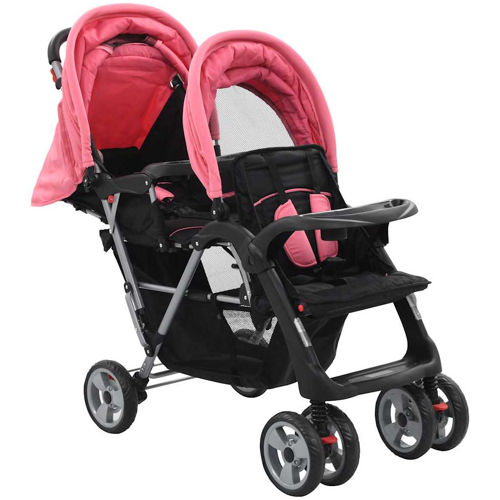 Firenze Steel Tandem Stroller - Pink And Black