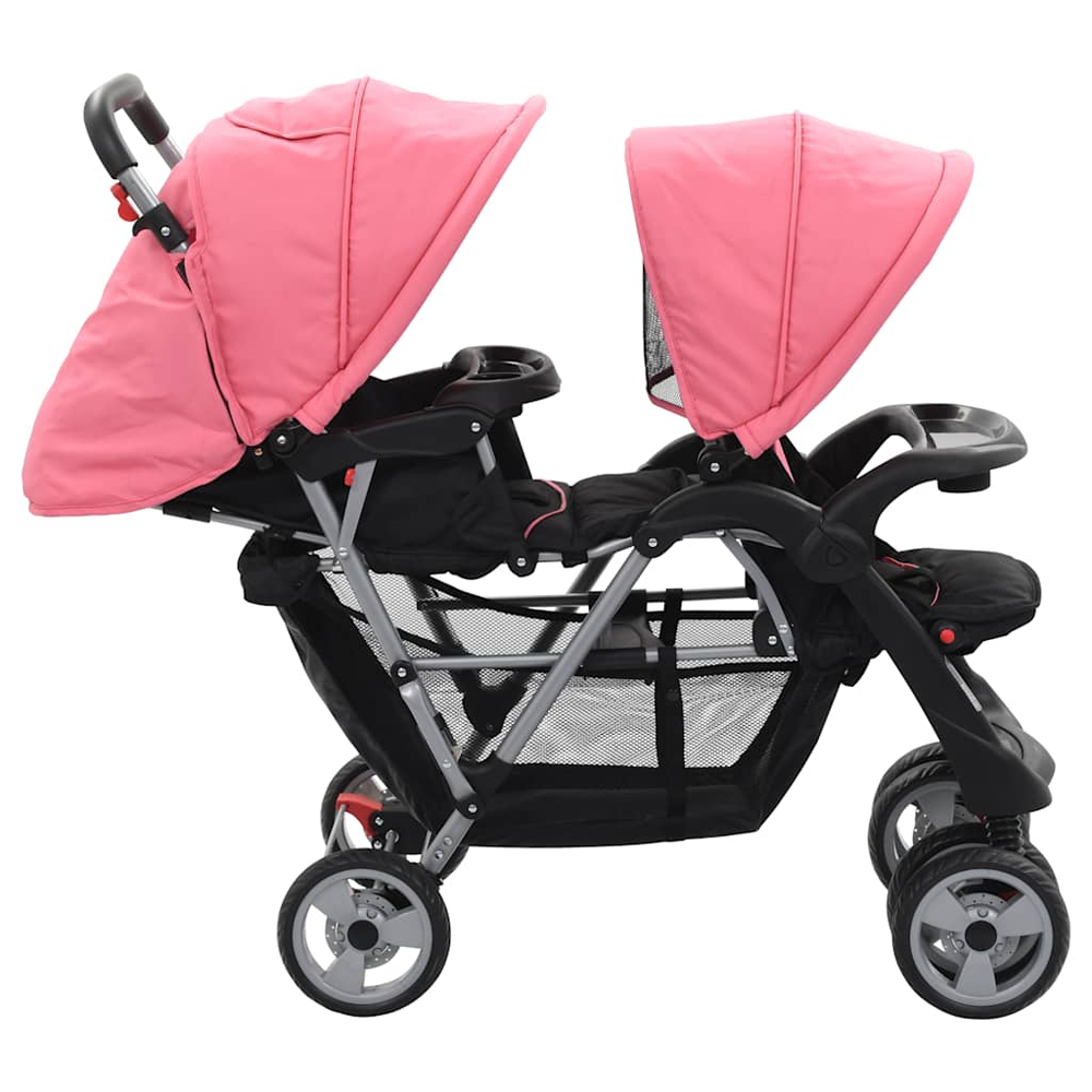 Firenze Steel Tandem Stroller - Pink And Black