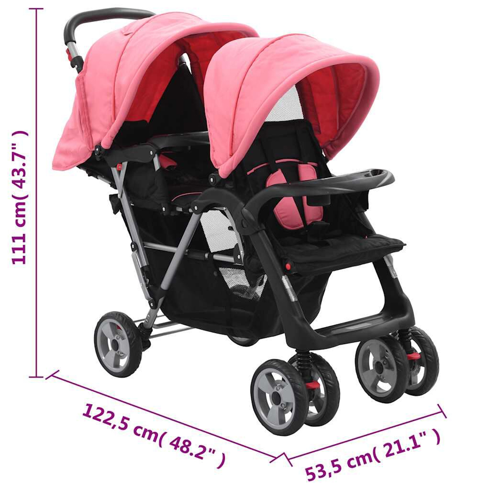 Firenze Steel Tandem Stroller - Pink And Black
