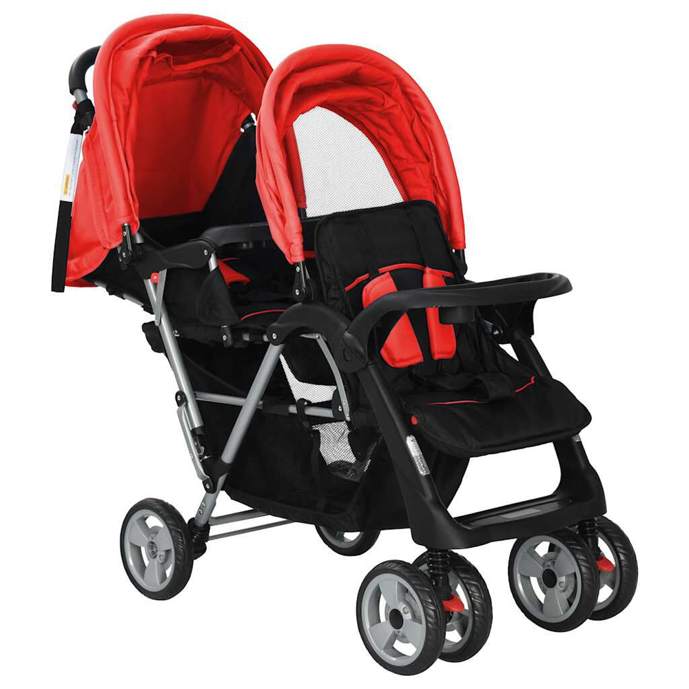 Firenze Steel Tandem Stroller - Red And Black